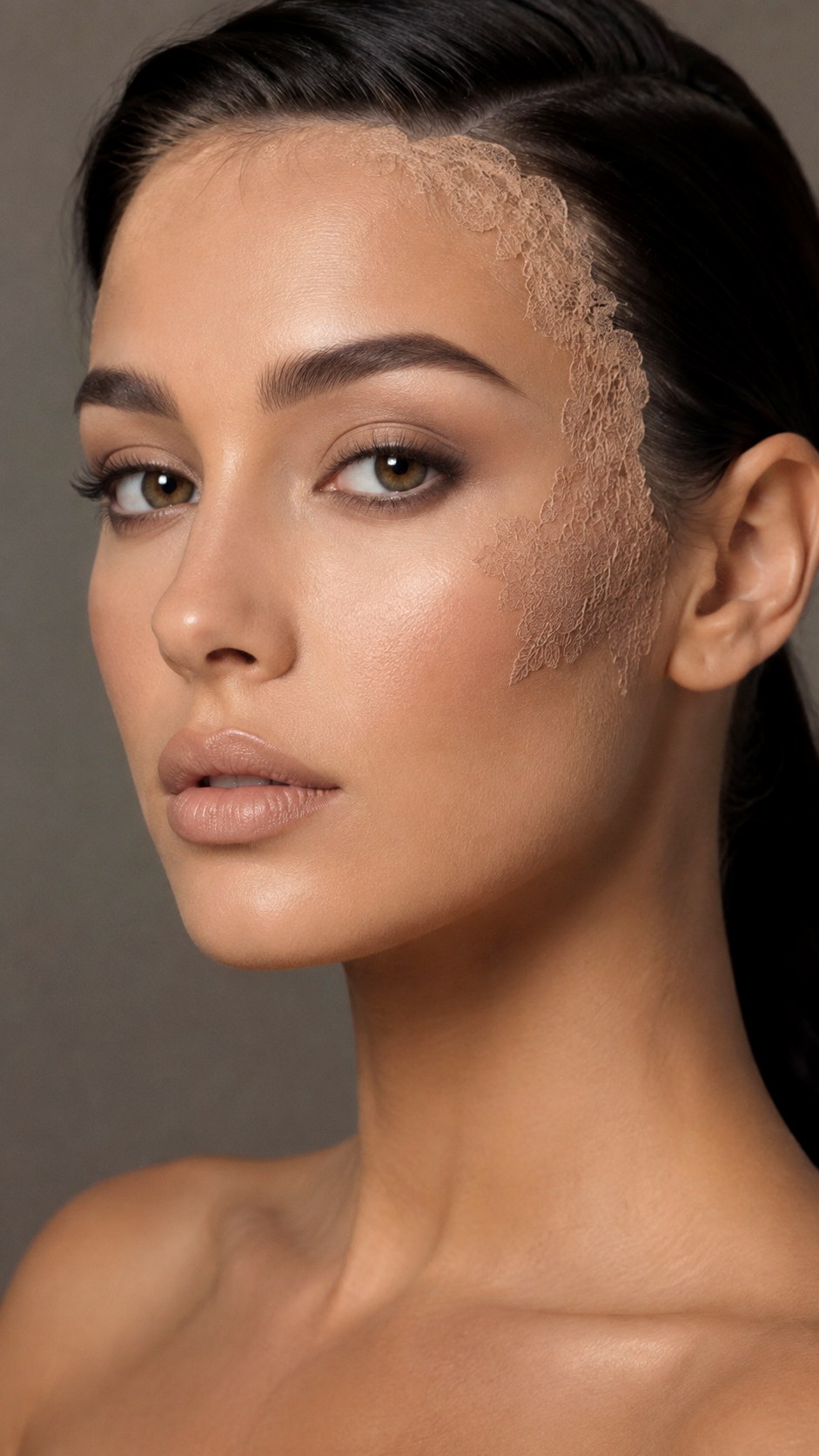 Monochromatic Nude Lace Side Sweep - 21 lace makeup ideas