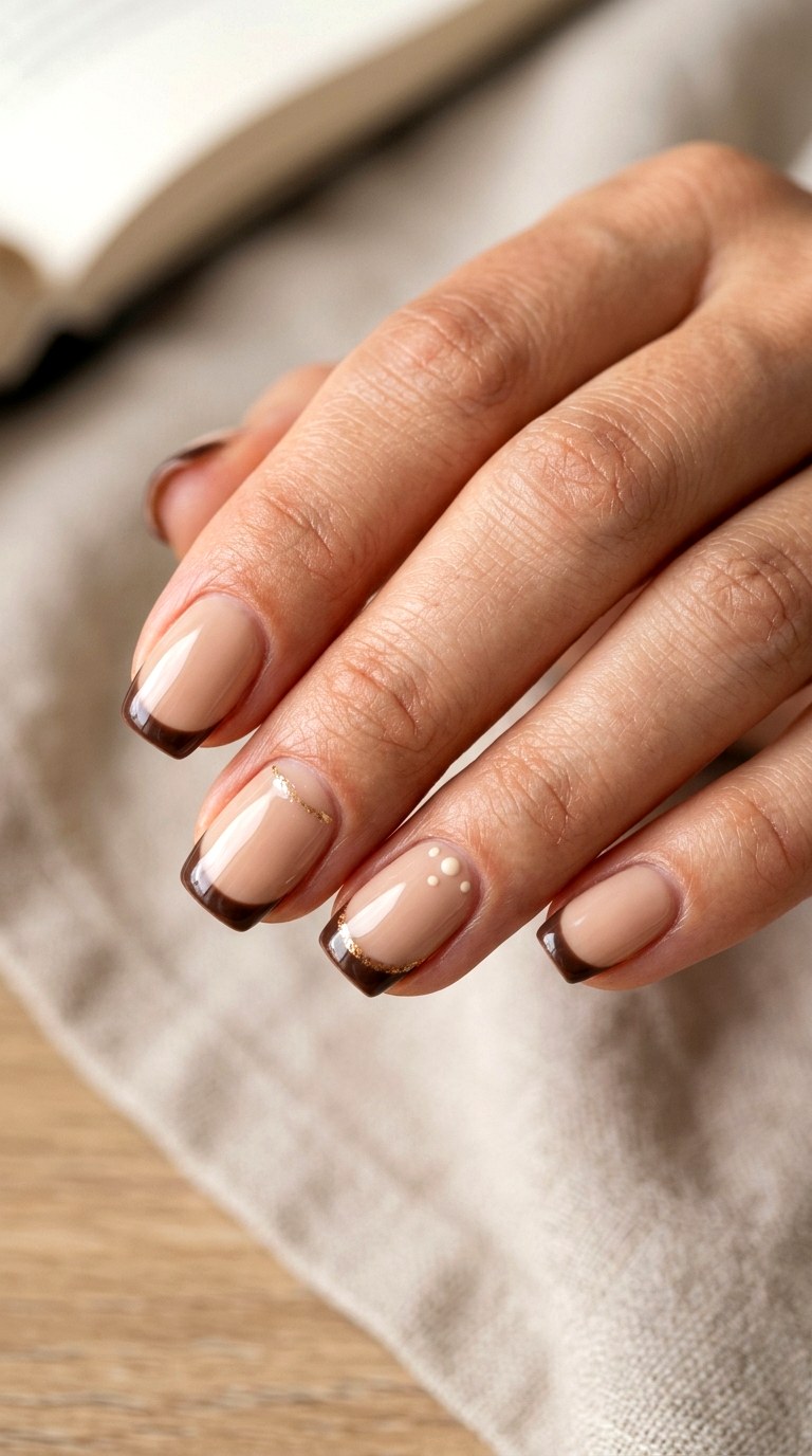 Moody Brown Latte French - 23 first day of school nail ideas