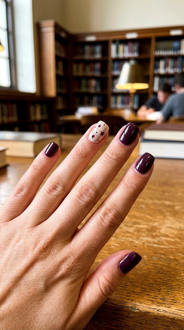 Moody Plum School Nails - 25 back to school nail ideas