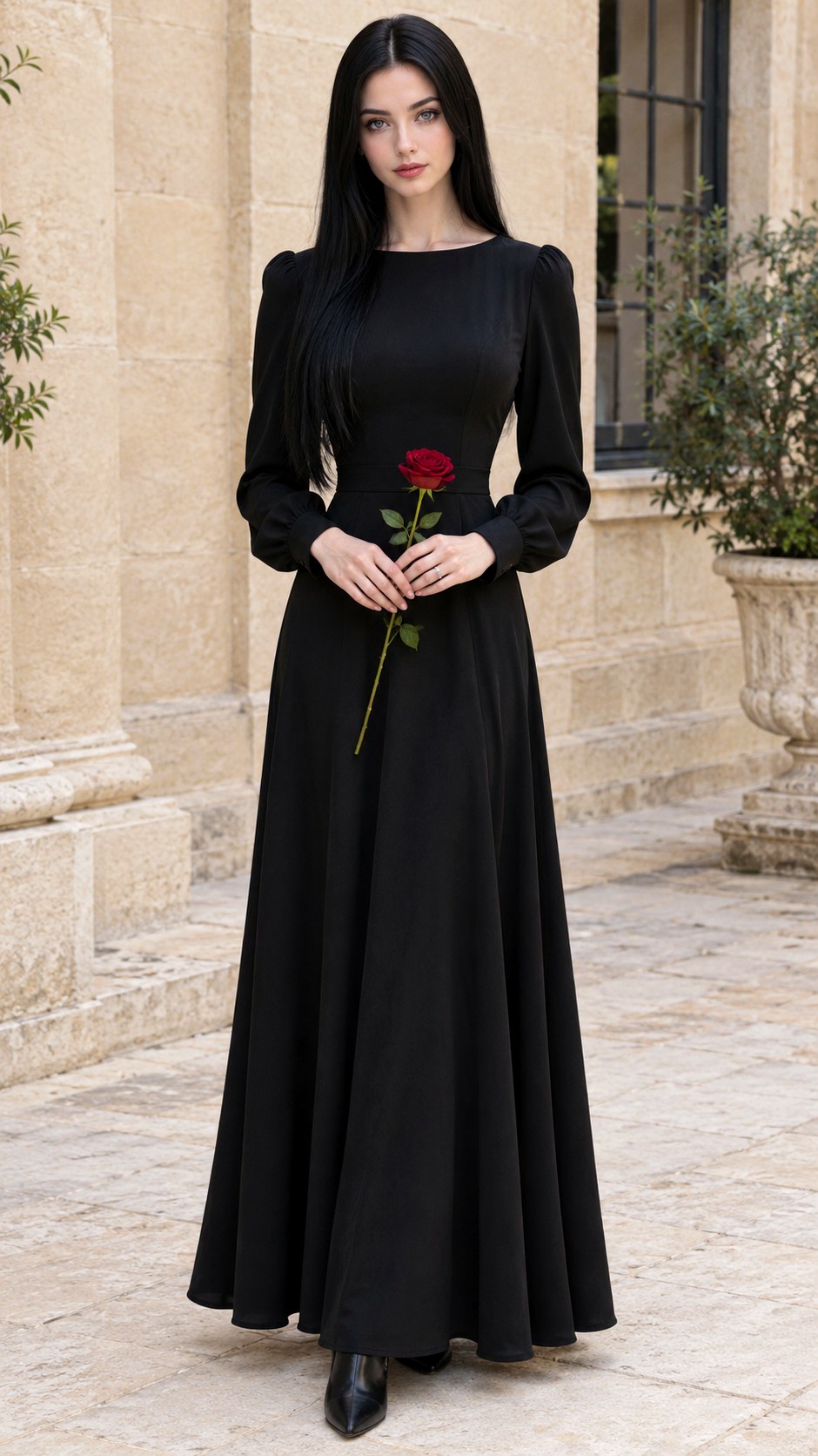 Morticia Addams Black Dress Costume - 20 black dress halloween costume outfit ideas