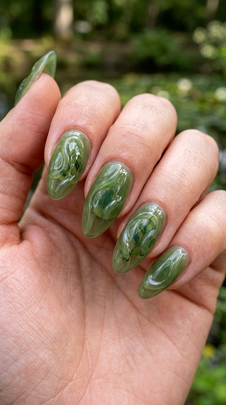 Moss Green Pond Ripples Nails - 23 3d green ripple nail art inspiration ideas