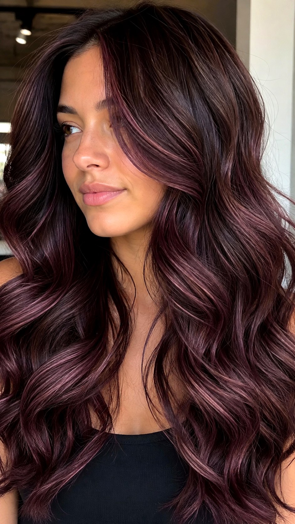 Mulberry Mocha Balayage Waves - 24 violet hair color ideas