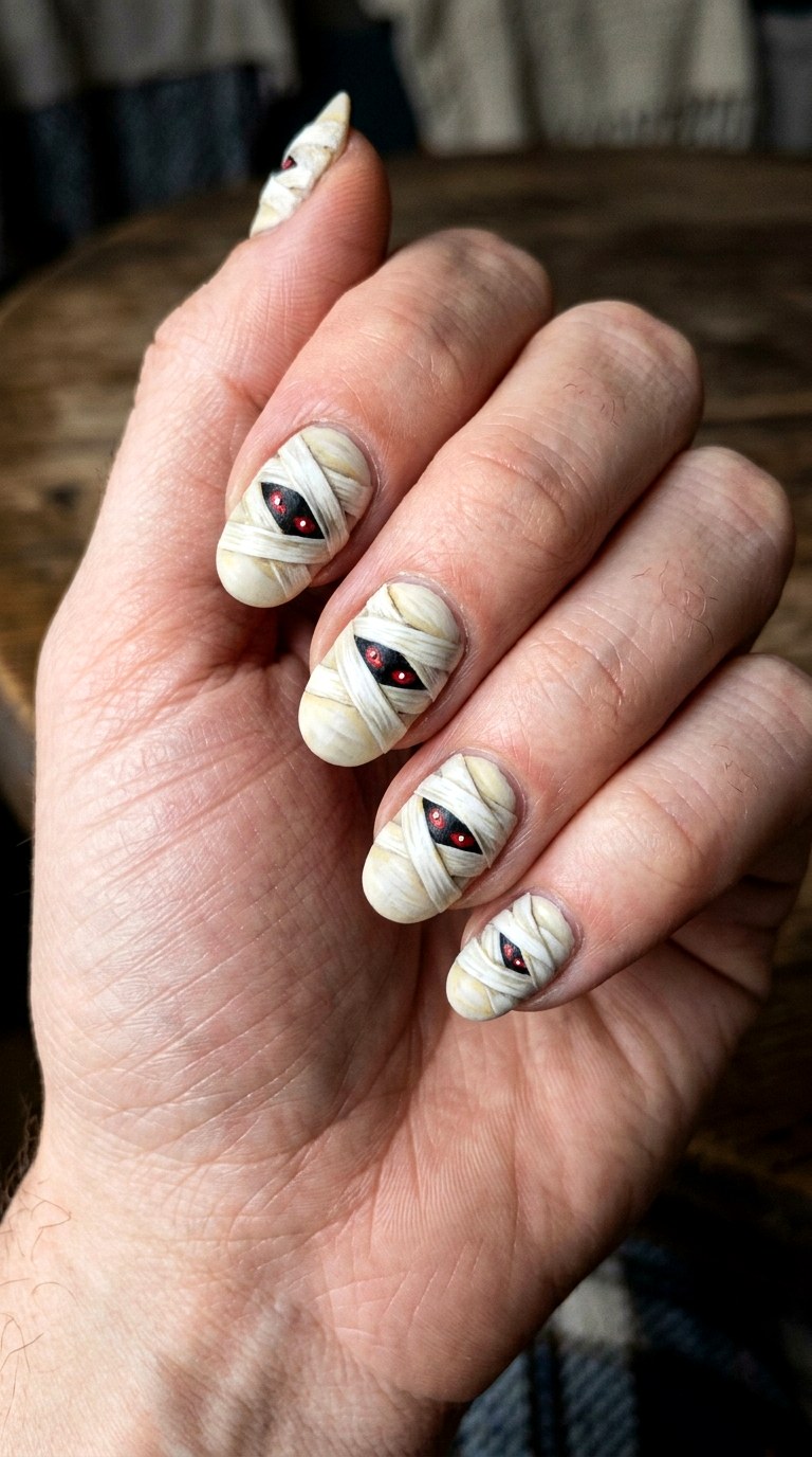 Mummy Wrapped Halloween Nails - 20 halloween nail art ideas