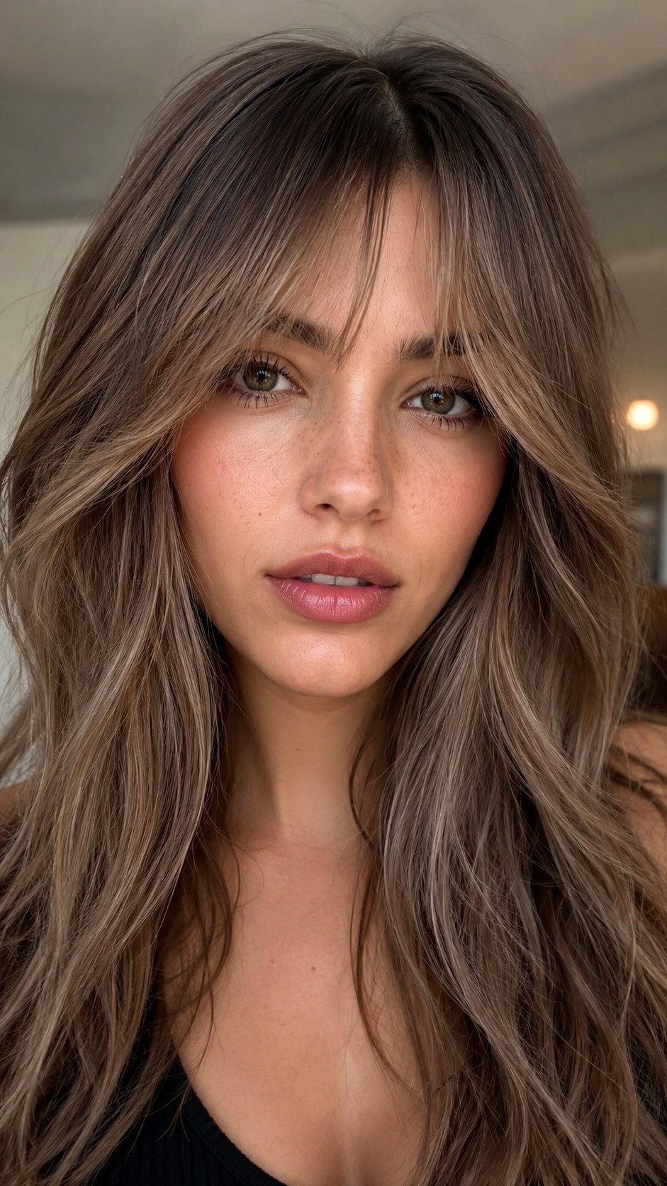Mushroom Brown Rooted Melt - 24 Wispy Curtain Bangs Long Hair Ideas