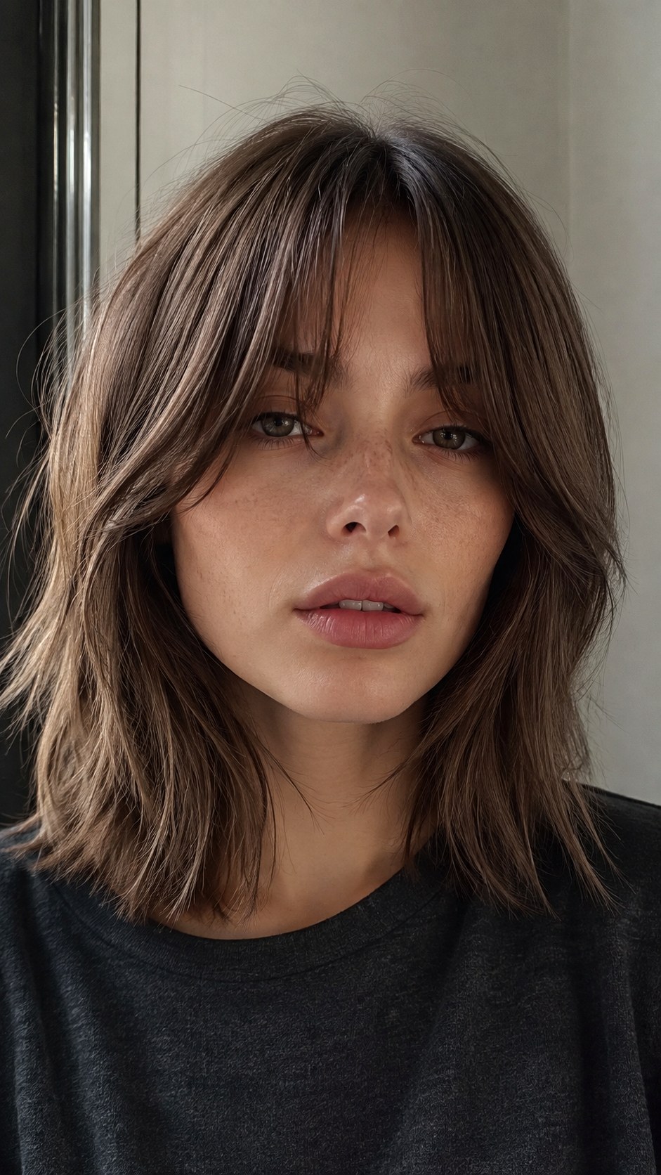 Mushroom Brown Wispy Long Fringe long curtain bangs - 22 Long Curtain Bangs Ideas