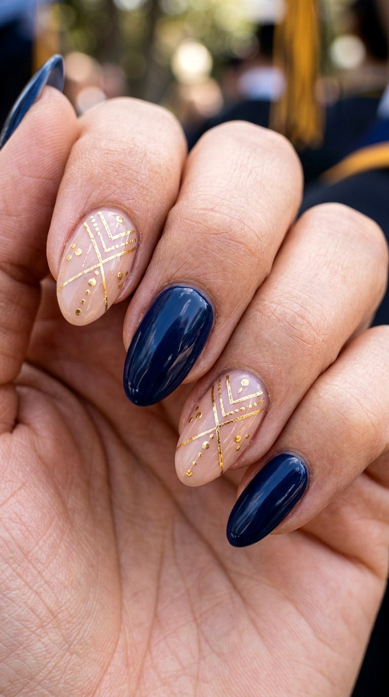 Navy And Gold Graduation Nails - 25 graduation Nail art inspiration ideas