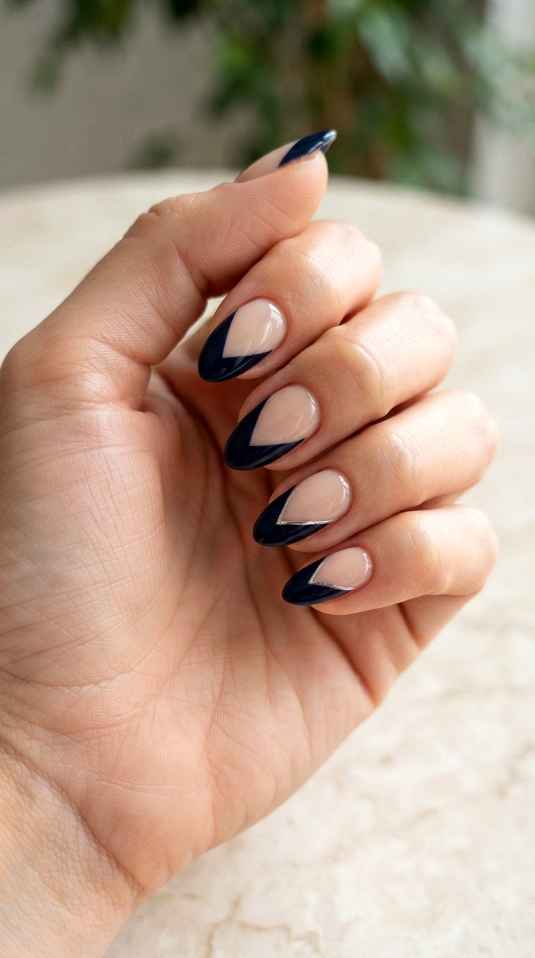 Navy Blue Chevron Tips - 22 dark blue nail design ideas