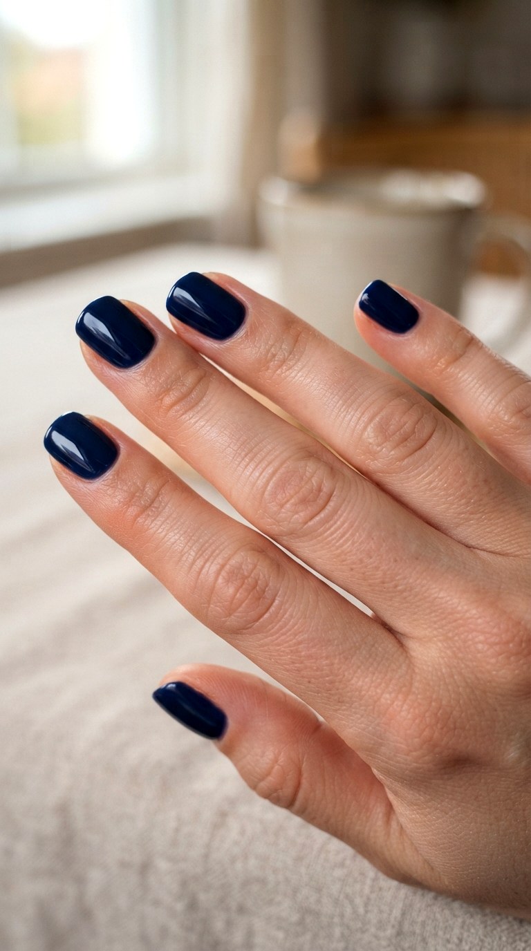 Navy Blue Glossy Manicure - 21 blue short nail art inspiration ideas
