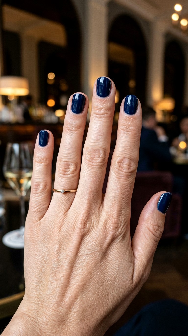 Navy Blue Glossy Short Nails - 24 blue nails short ideas