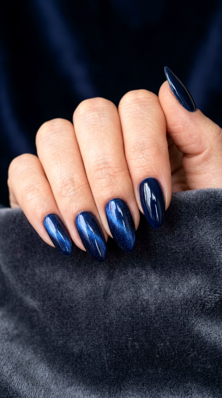 Navy Blue Velvet Shimmer - 22 dark blue nail design ideas