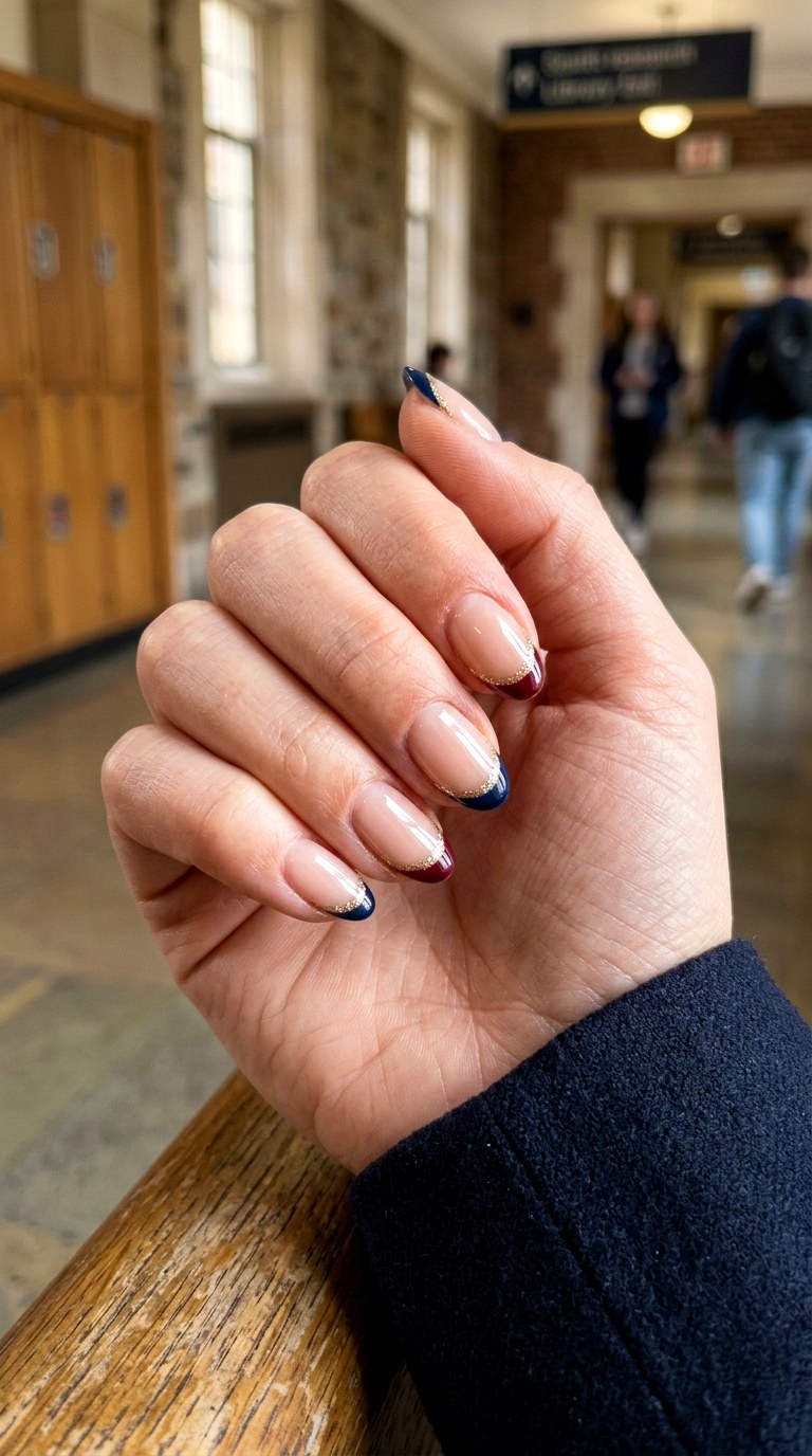 Navy and Burgundy French Tips - 25 back to school nail ideas
