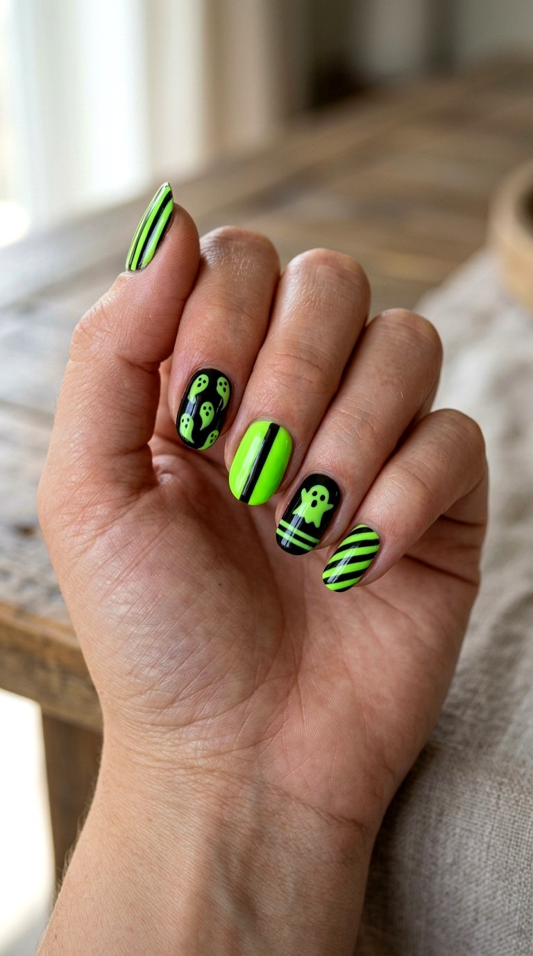 Neon Glow in the Dark Nails - 20 easy halloween nail ideas