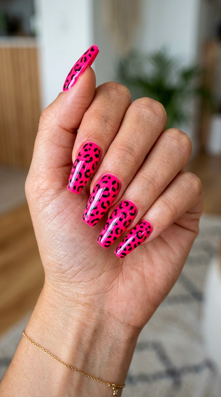 Neon Pink Leopard Nails - 20 Pink leopard nail design ideas