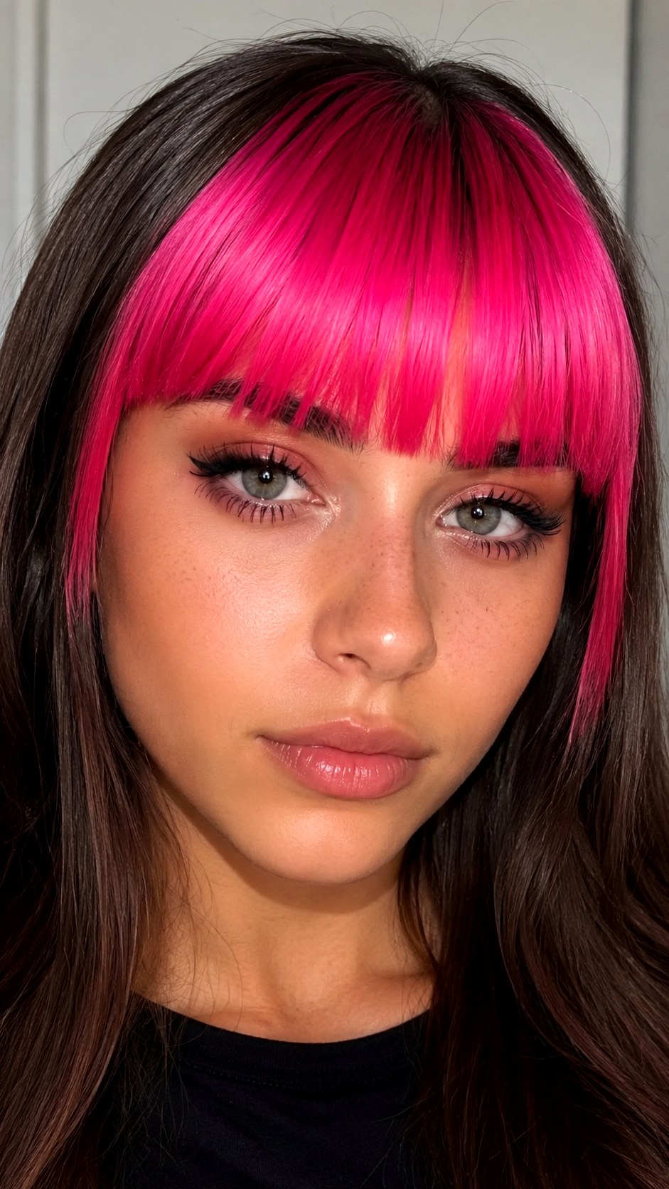 Neon Pink Straight Bangs - 23 hot pink hair color ideas