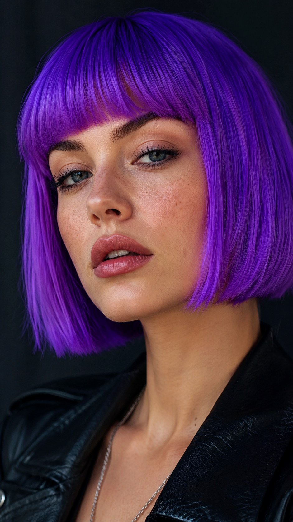 Neon Violet French Bob - 24 violet hair color ideas
