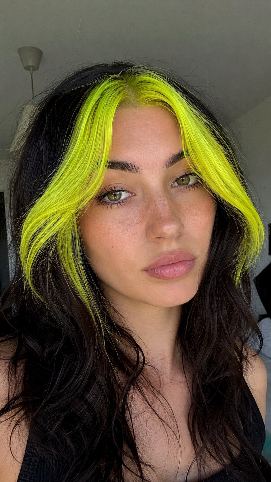 Neon Yellow Curtain Bangs - 22 vivid hair color ideas