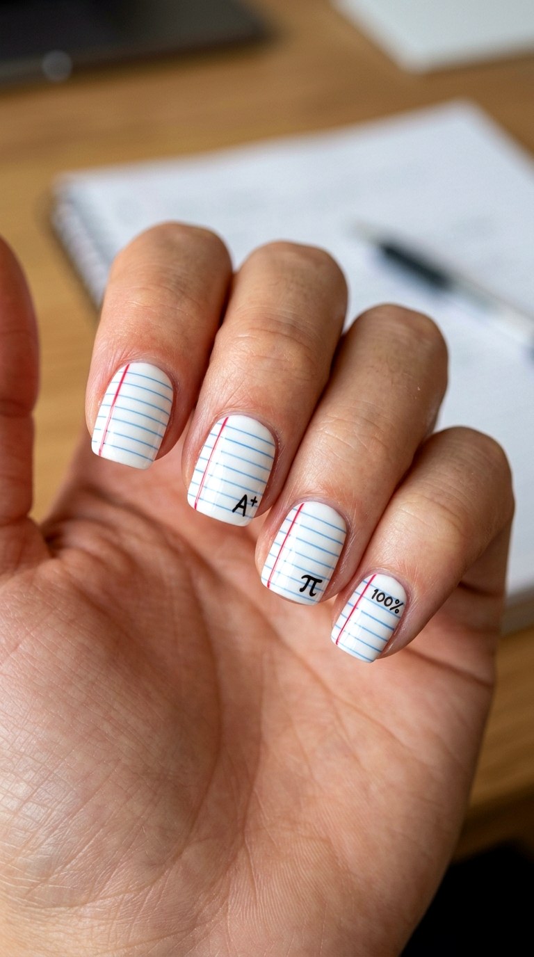 Notebook Paper Nail Design - 23 first day of school nail ideas