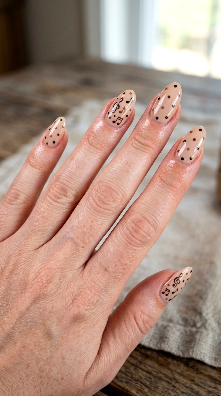 Nude Dots With Notes - 20 polka dots musical notes Nail design ideas