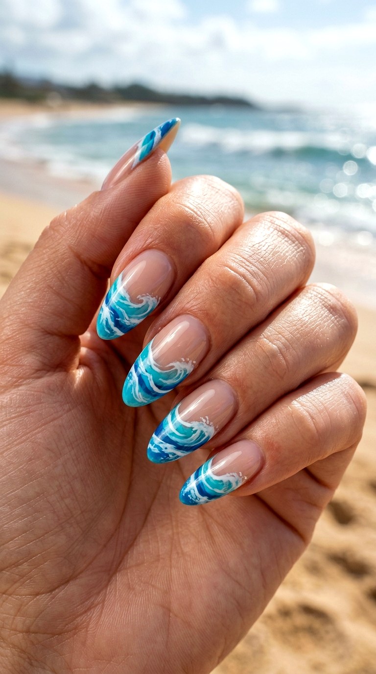 Ocean Wave French Nails - 25 cute summer nail ideas
