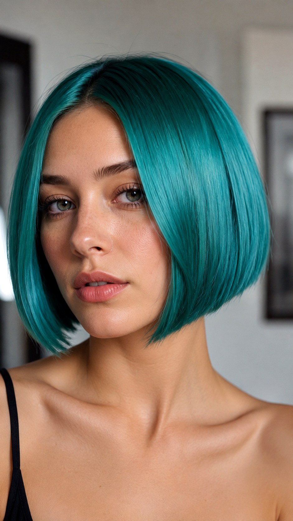 Oceanic Teal sleek Bob - 22 vivid hair color ideas
