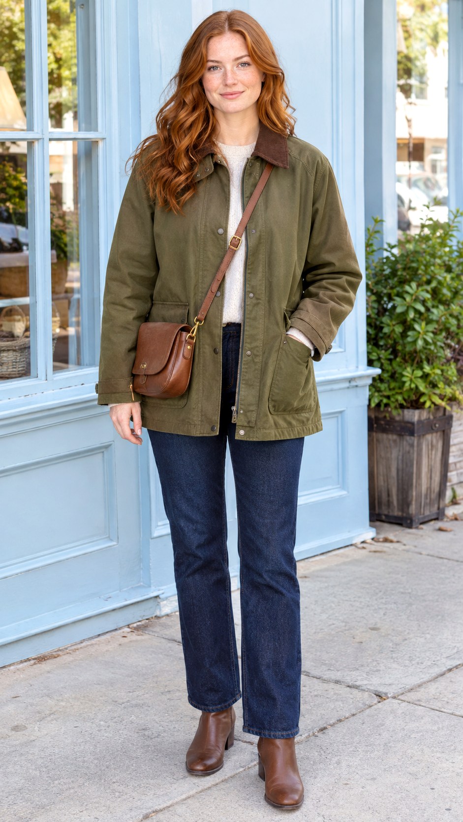Olive Barn Jacket With Dark Denim - 20 2026 autumn outfits