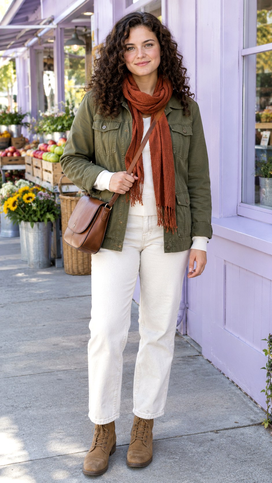Olive Utility Jacket With Ecru Jeans - 20 fall clothes outfit ideas