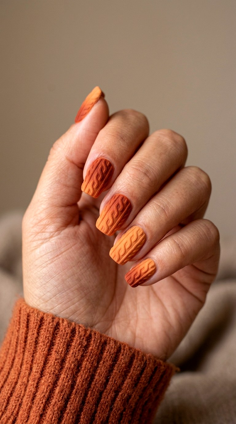 Ombre Fall Foliage Sweater Nails - 23 sweater nails fall nail art design ideas