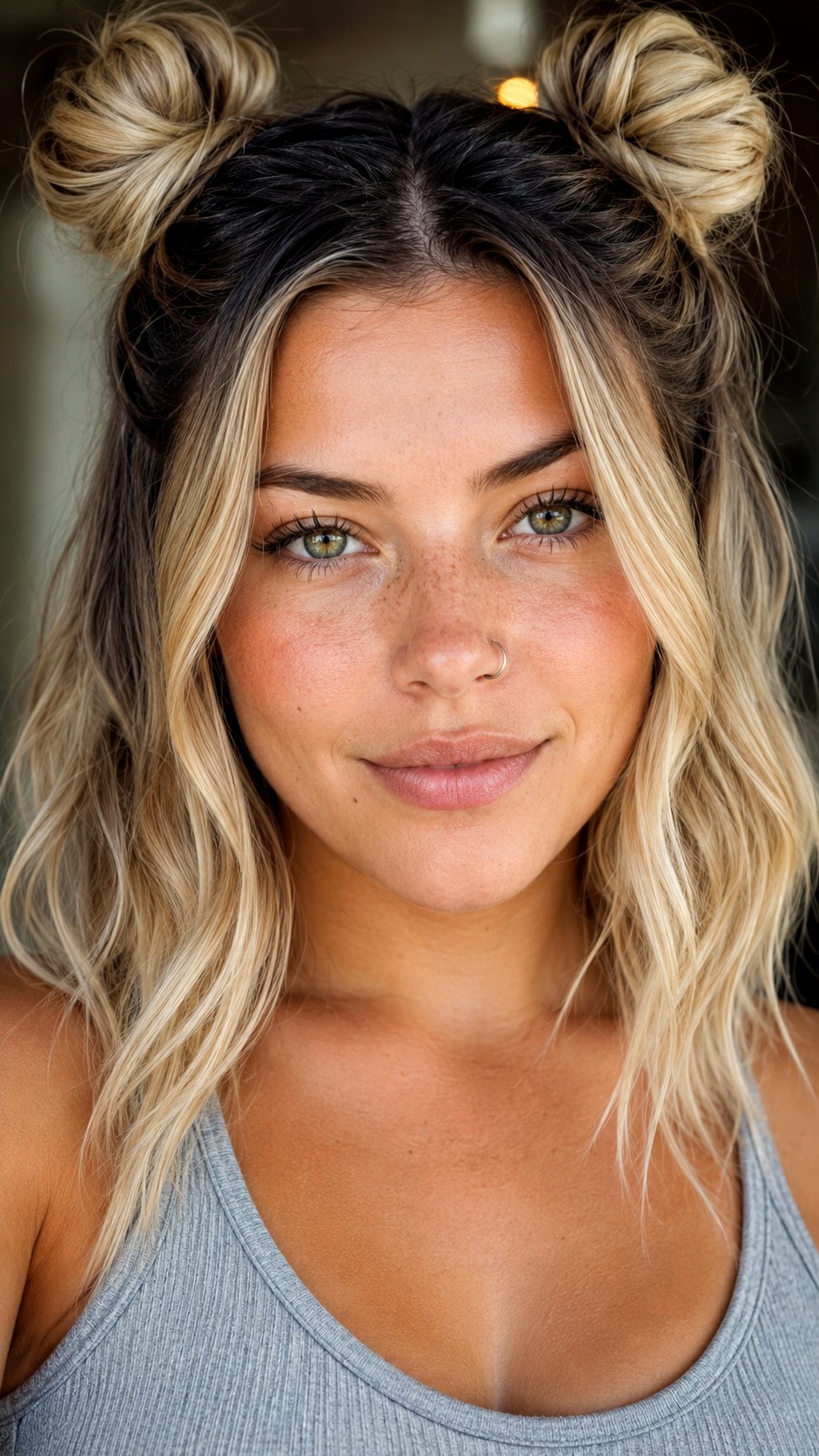 Ombre Half Up Space Buns - 22 space bun hairstyle ideas