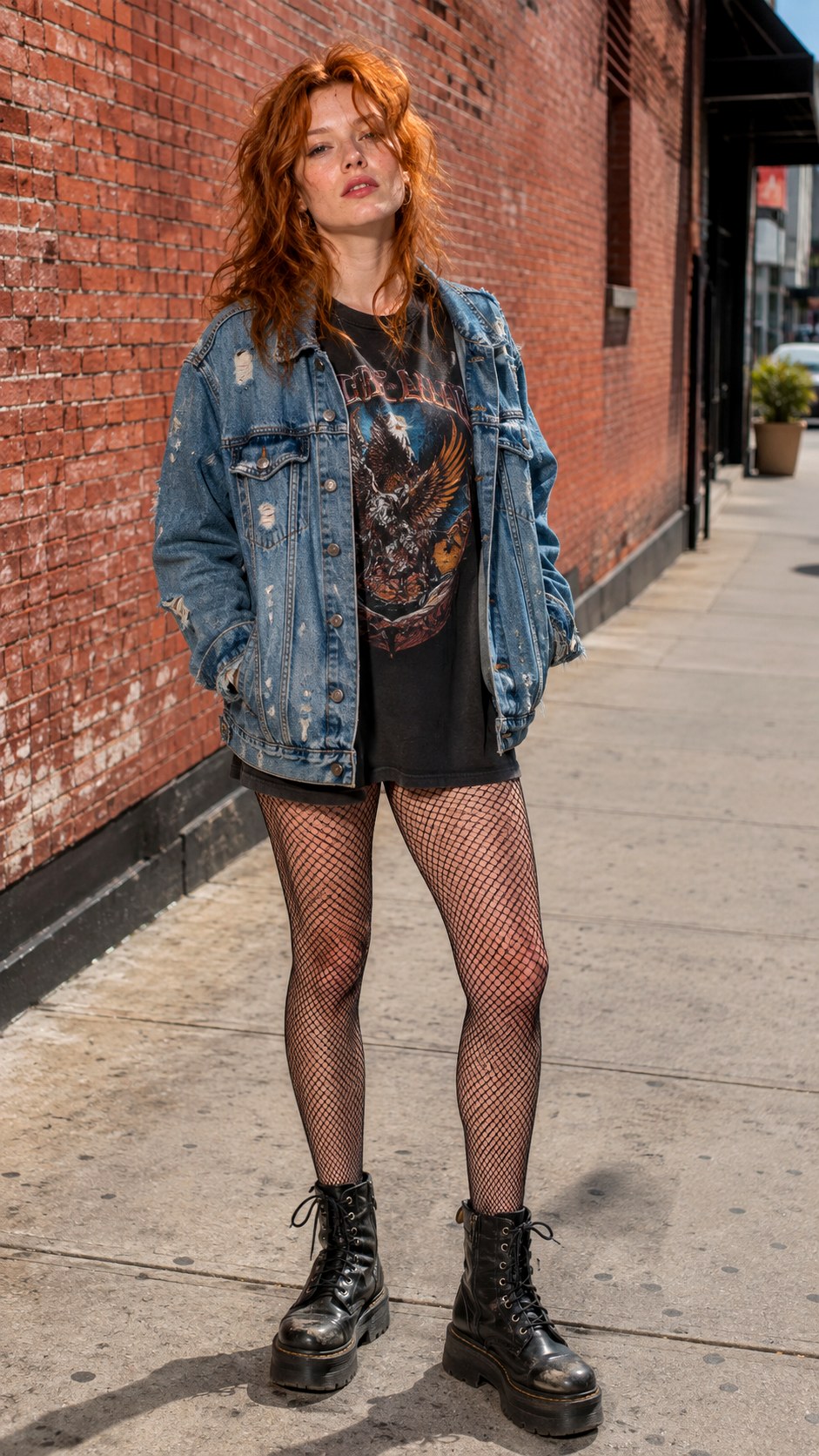 Oversized Band Tee and Fishnets - 23 Soft Grunge Outfits Ideas