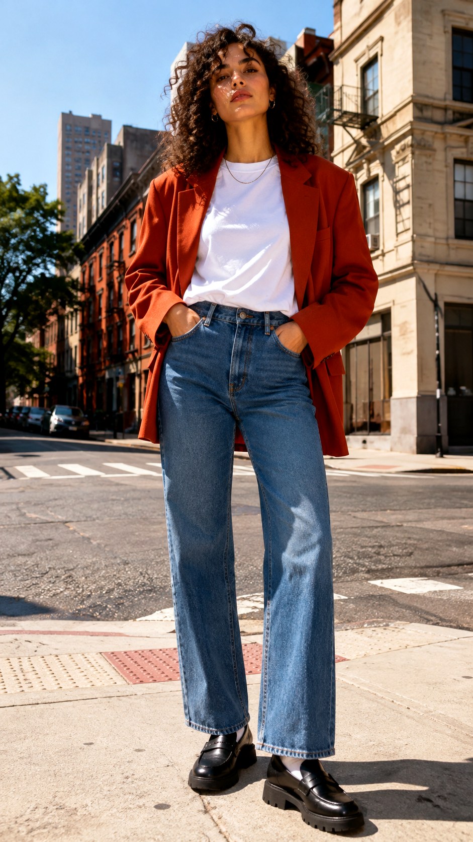 Oversized Blazer And White Tee Looks - 21 warm fall outfit look ideas