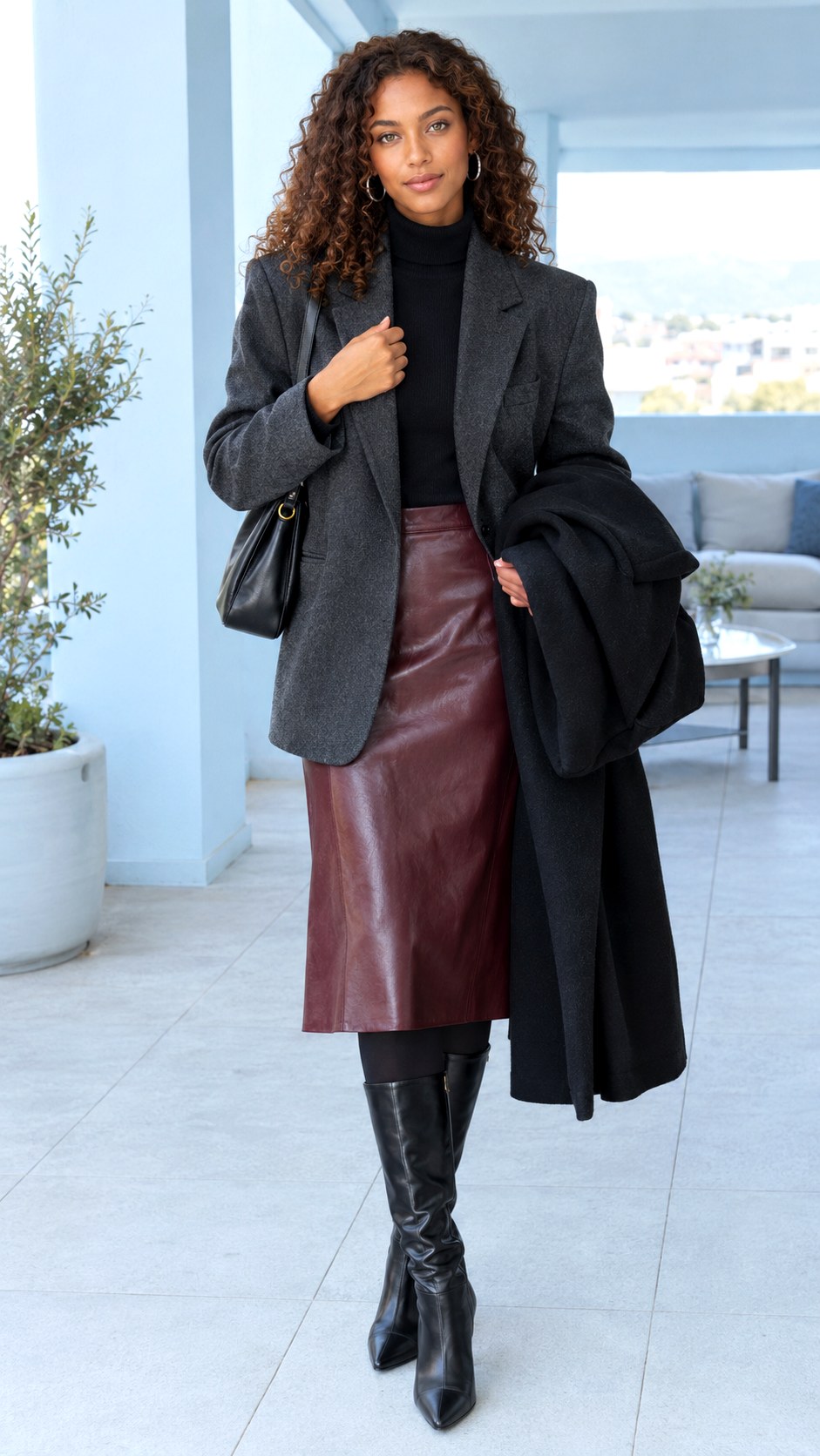 Oversized Blazer With Leather Midi Skirt - 20 baddie winter outfits
