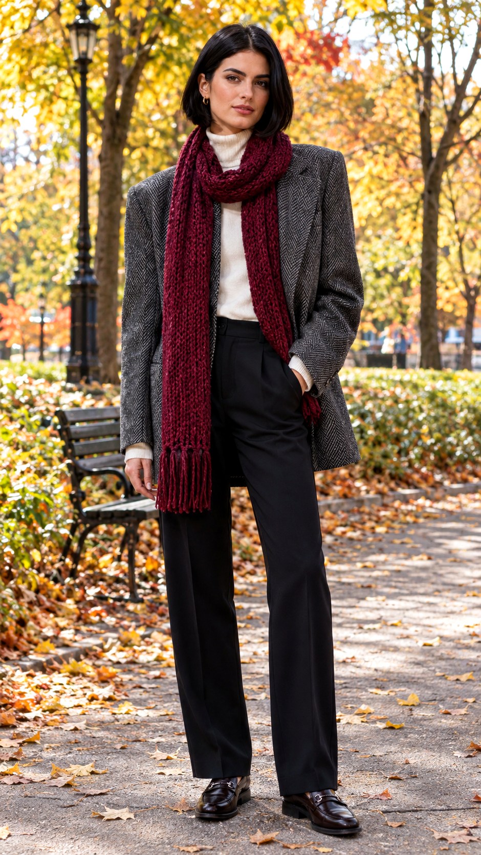 Oversized Blazer and Chunky Scarf - 22 layered fall fashion outfit ideas