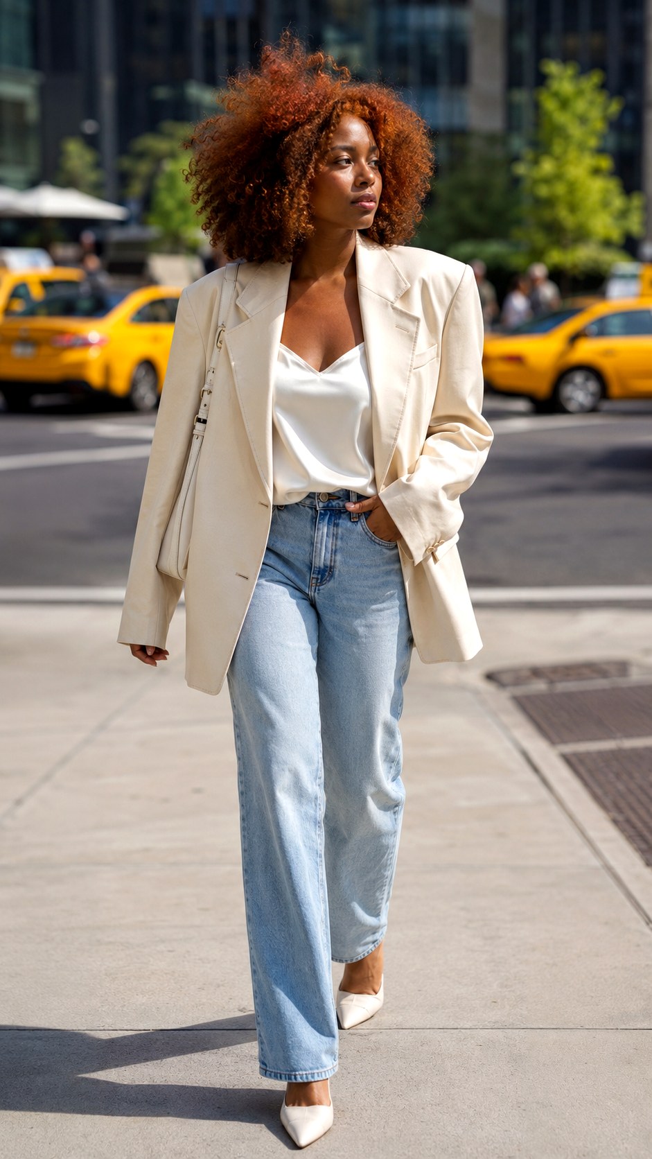 Oversized Blazer and Light Denim Jeans - 21 Light Denim Jeans Outfit Ideas