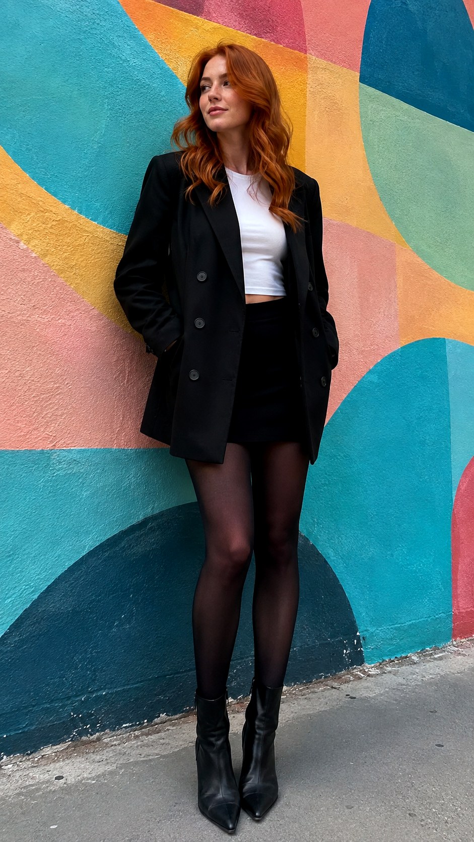 Oversized Blazer and Mini Skirt with Tights - 23 Skirt with Tights Outfit Ideas