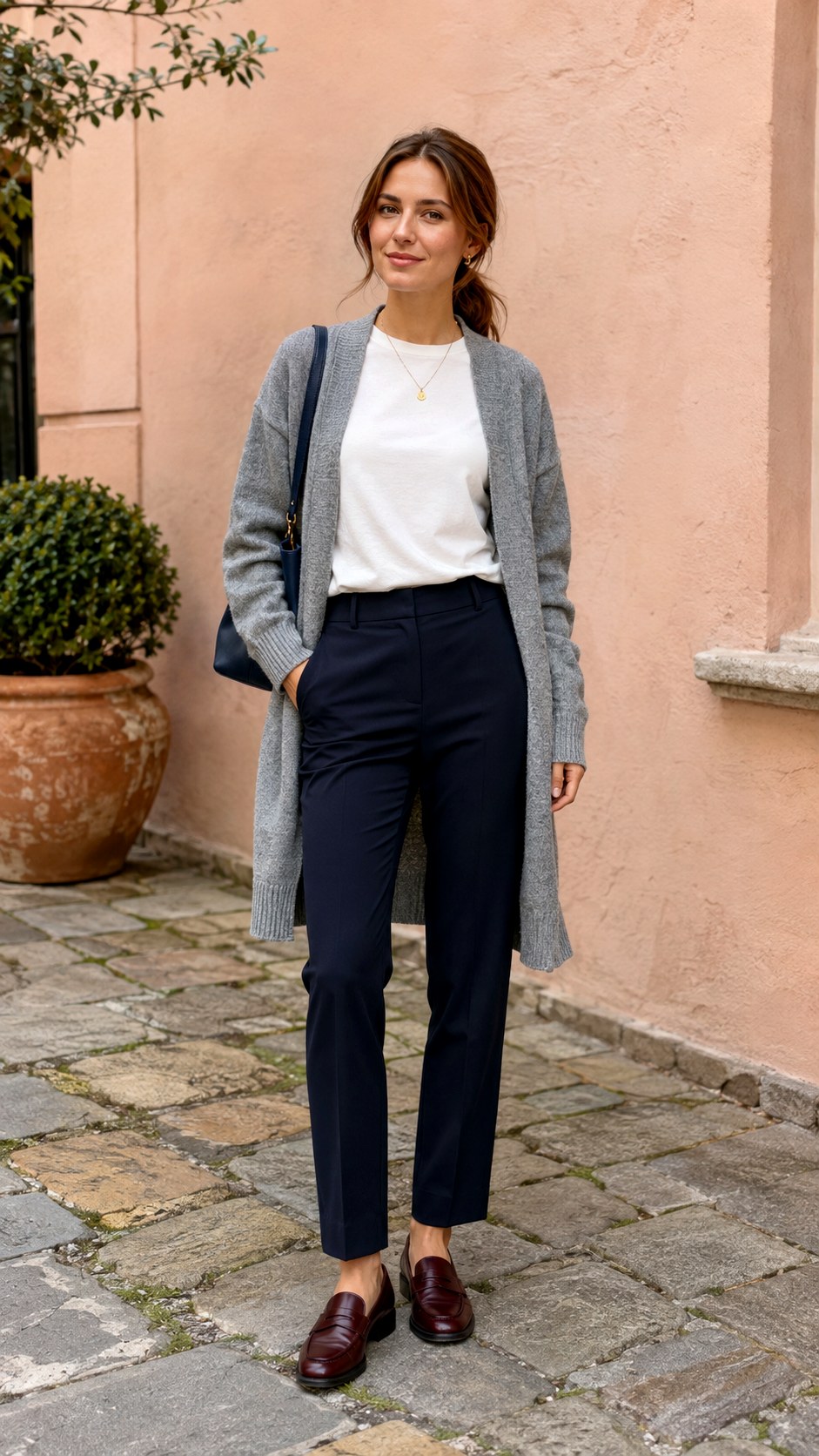 Oversized Cardigan With Tailored Trousers - 20 autumn aesthetic outfit ideas