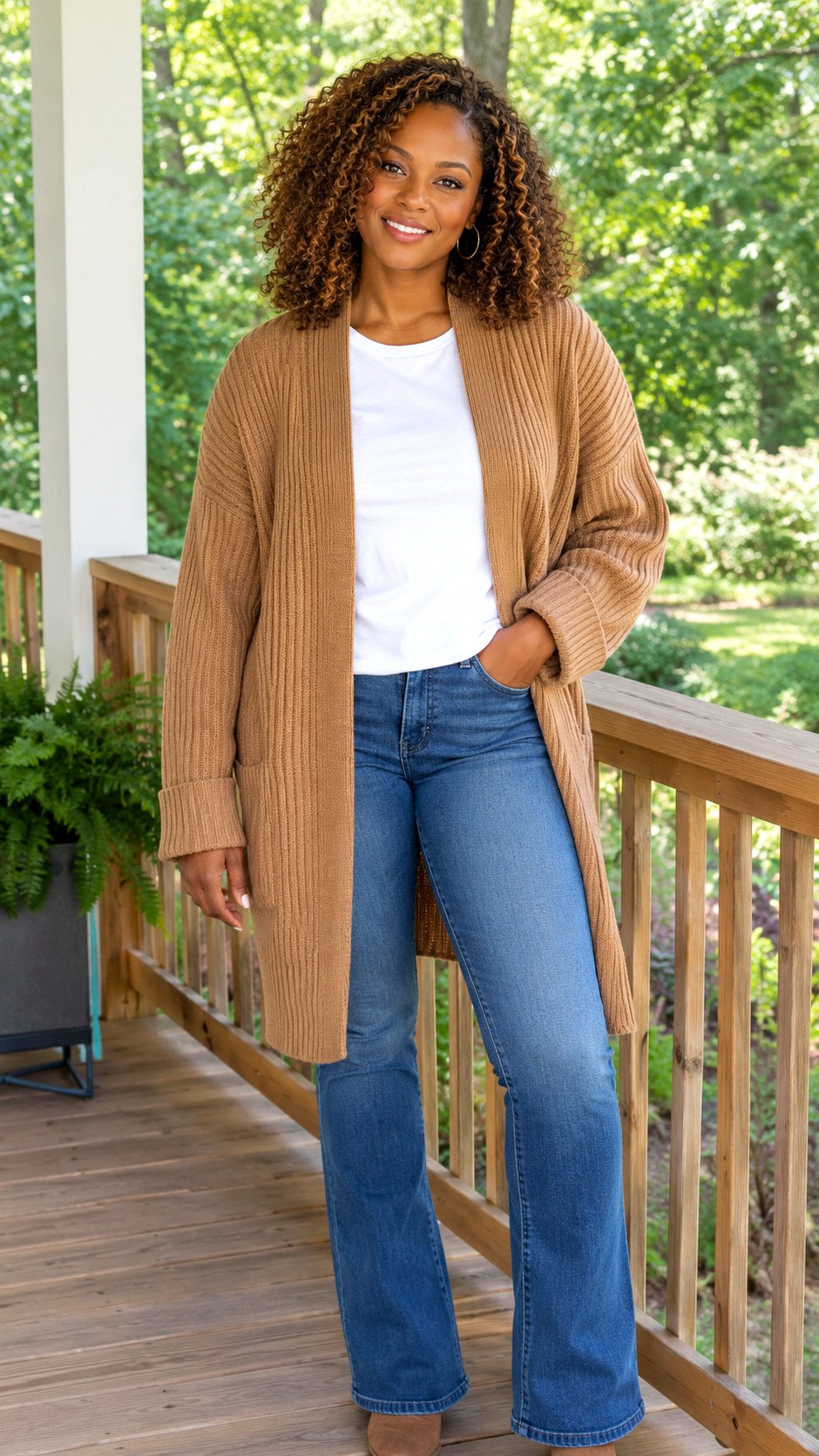 Oversized Cardigan and Slim Bootcut Jeans - 24 sweater and jeans outfit ideas