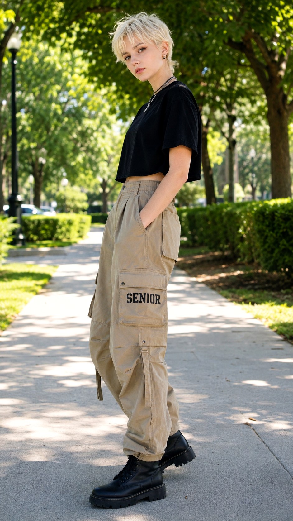Oversized Cargo Pants With Stencils - 25 varsity font stenciled senior pants