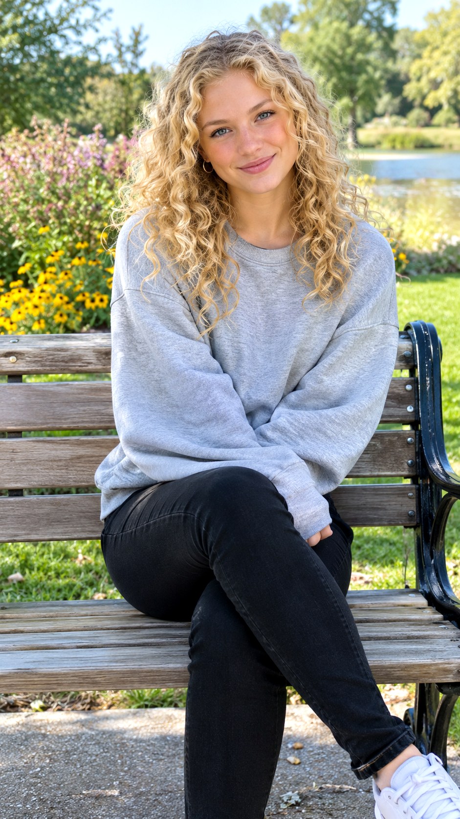 Oversized Gray Sweatshirt With Black Denim - 21 jeans and sweatshirt outfit ideas