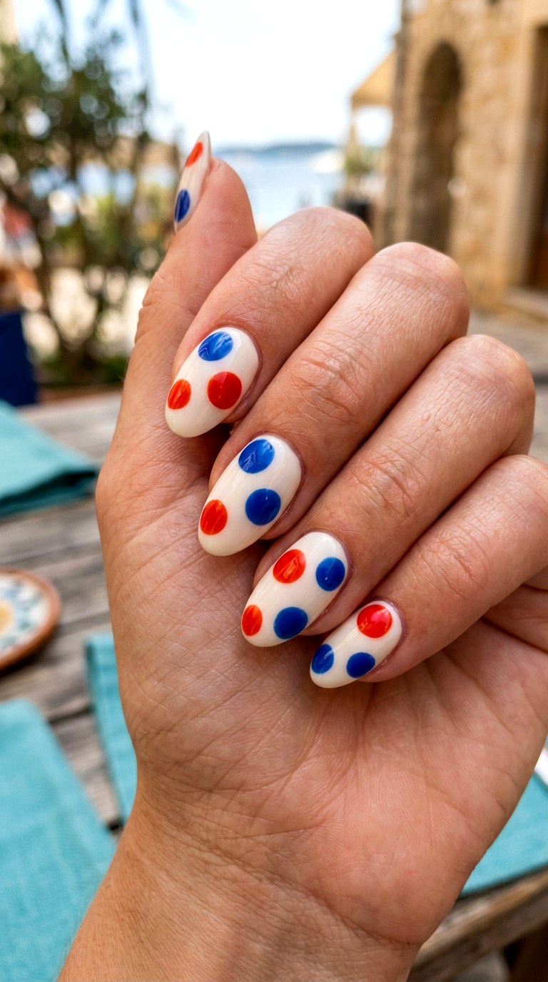 Oversized Retro Riviera Dots - 21 Italian summer polka dot Nail ideas