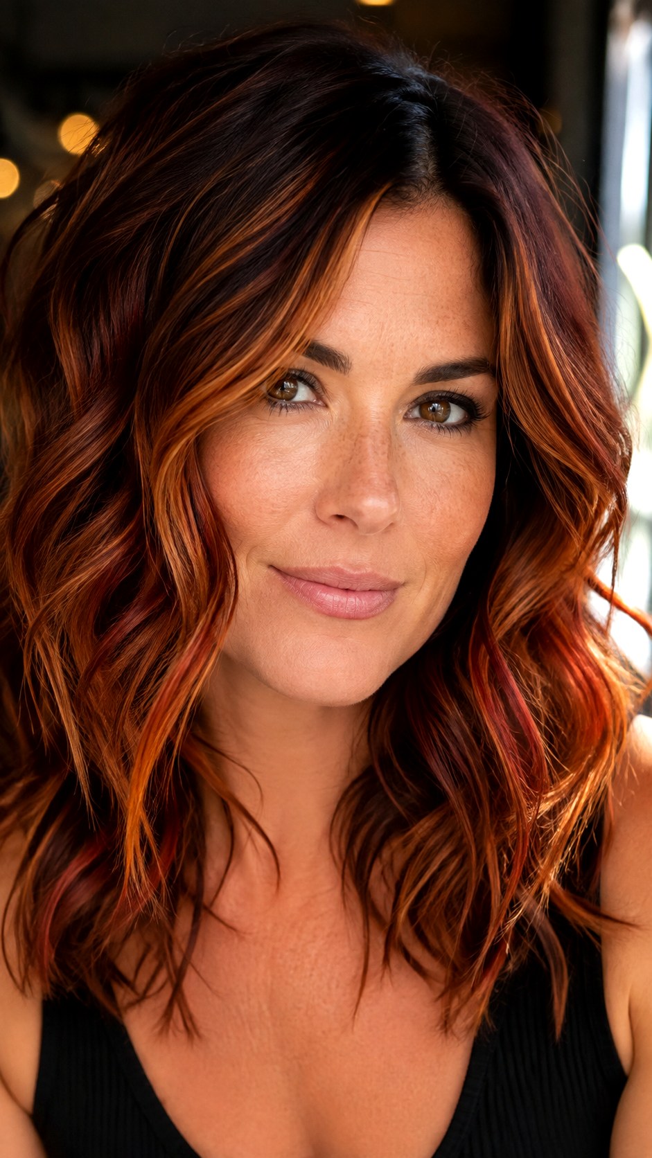 Paprika Highlights on Mid Length Waves - 22 red hair color highlights ideas