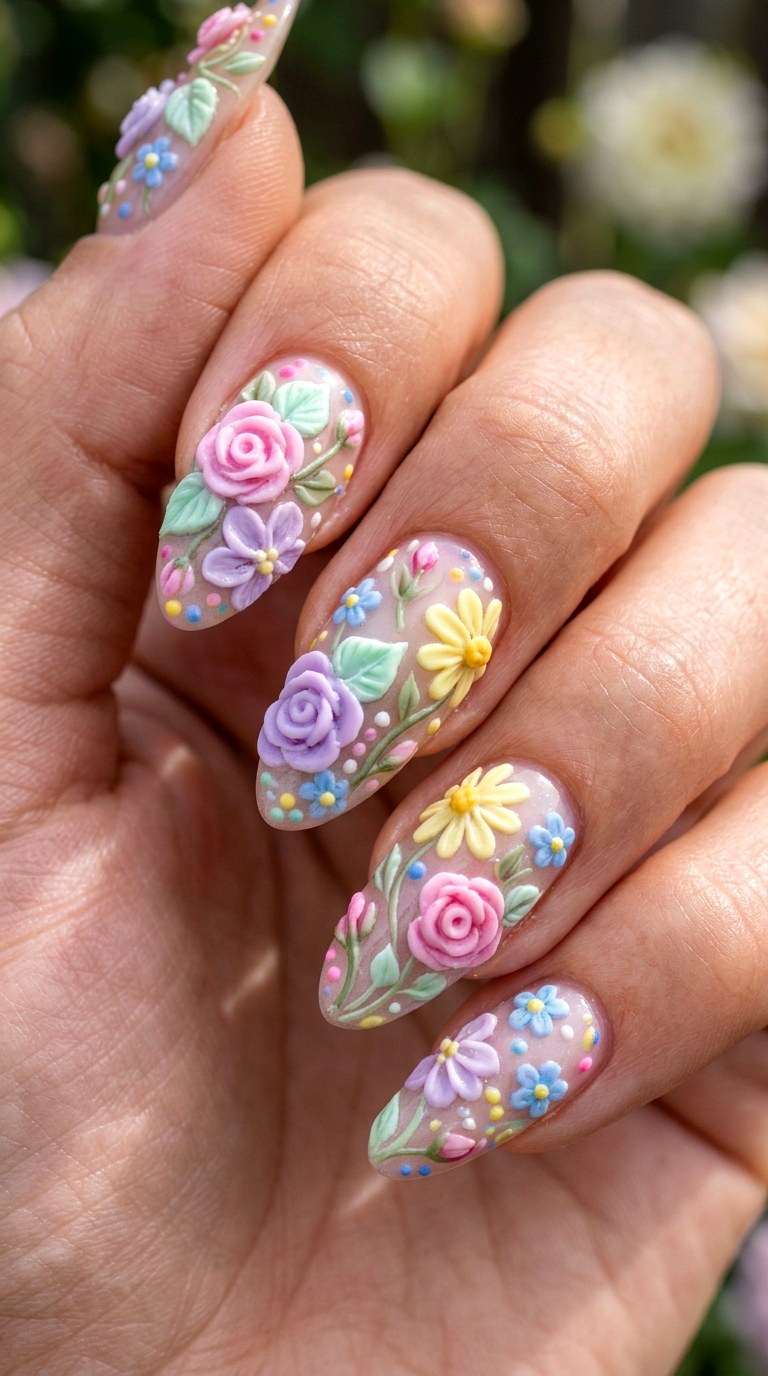 Pastel D Flower Garden - 22 Whimsical pastel nail art ideas
