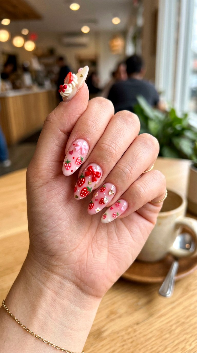 Pastel Bow Charm Nails - 20 Kawaii nail design ideas