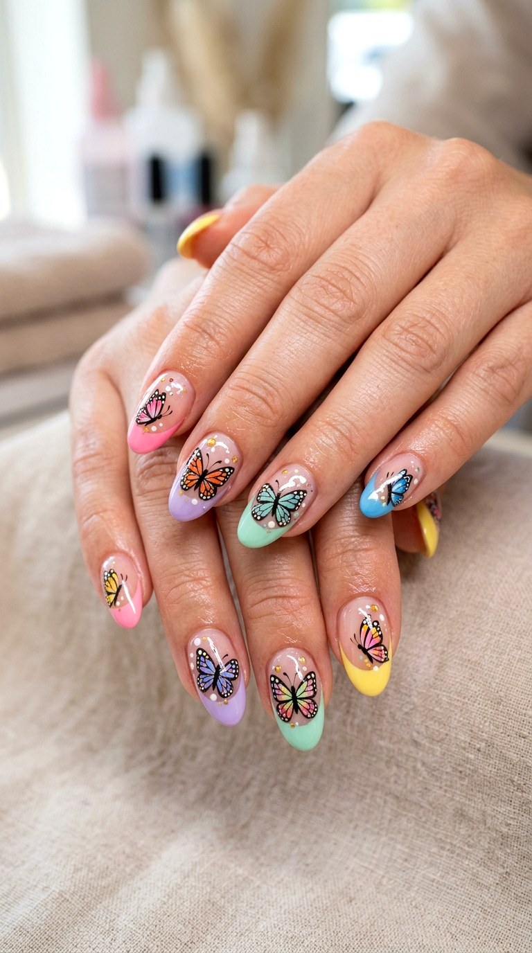 Pastel Butterfly French Tips - 22 Whimsical pastel nail art ideas