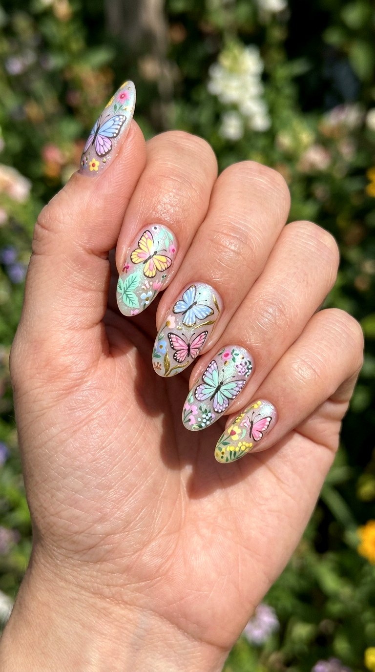 Pastel Butterfly Garden - 22 Whimsical pastel nail art ideas