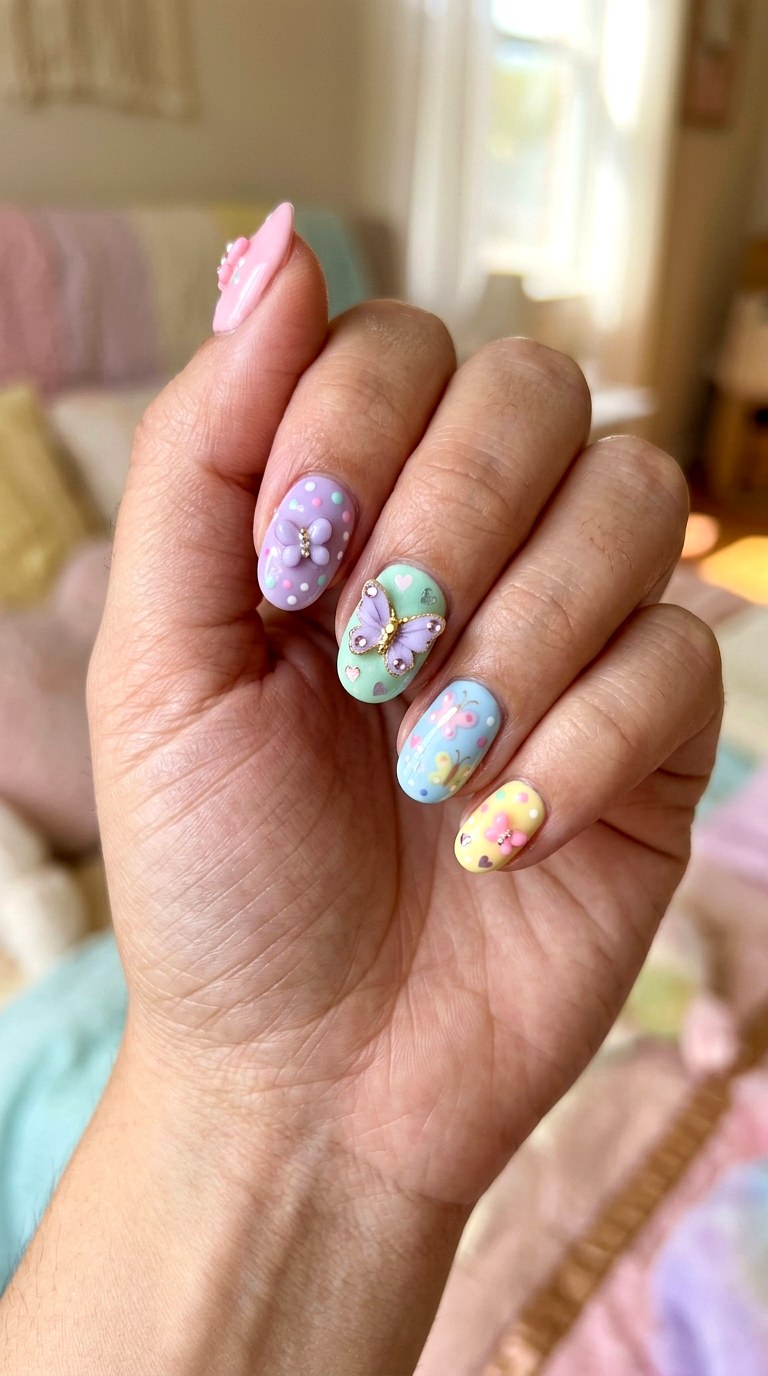 Pastel Butterfly Kawaii Nails - 20 Handmade pastel kawaii nail design ideas