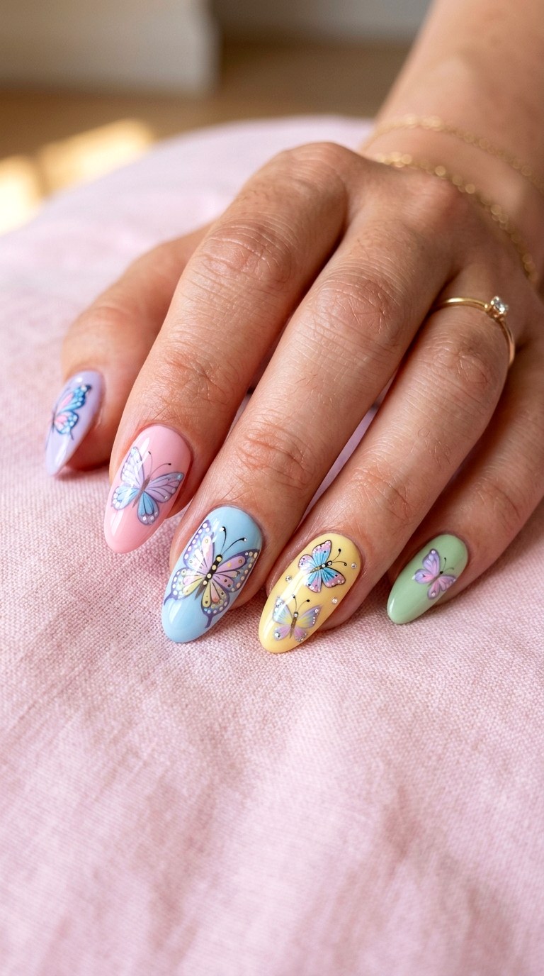 Pastel Butterfly Nail Art - 23 teen nail ideas