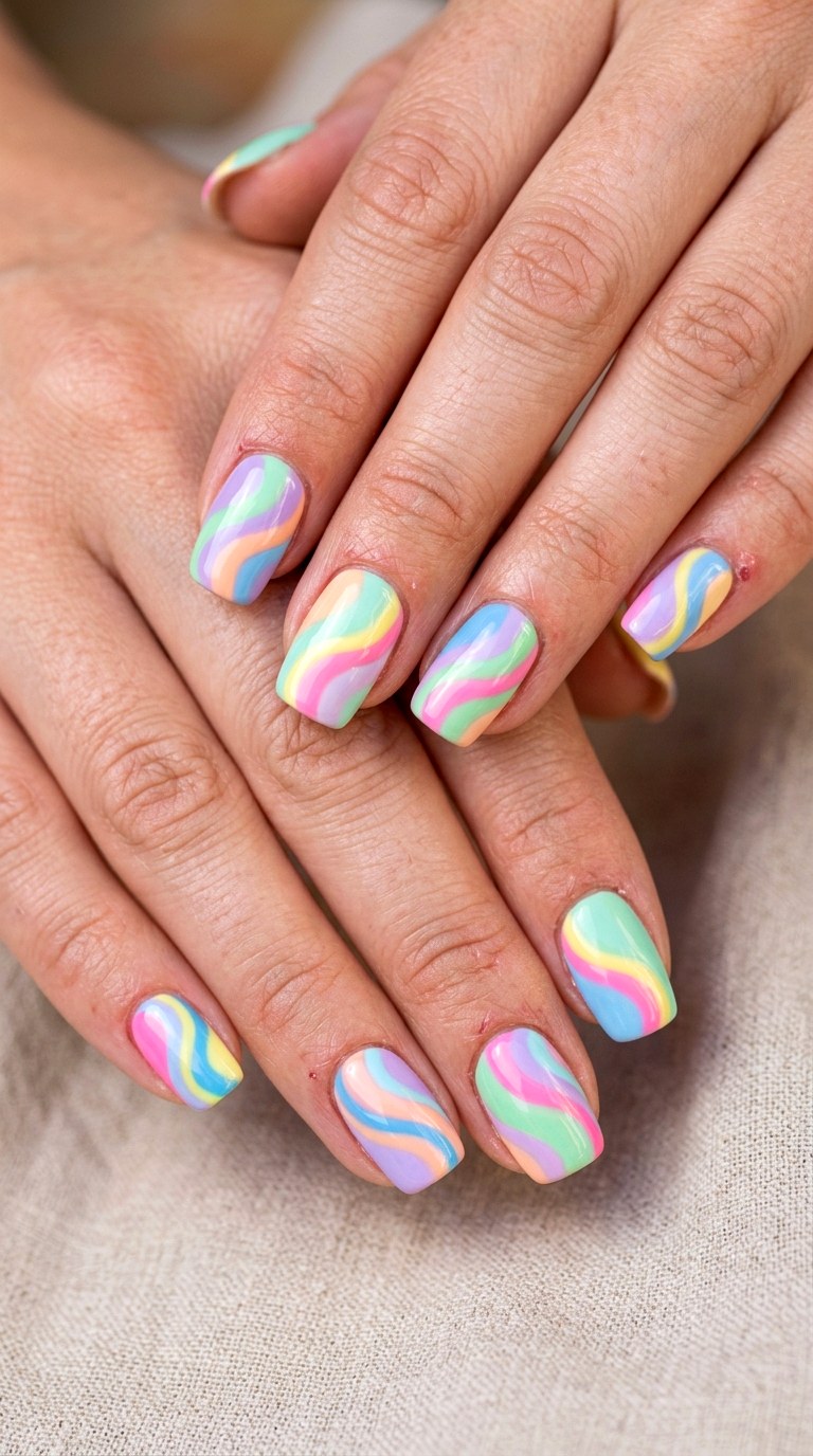 Pastel Candy Swirl Nails - 22 Whimsical pastel nail art ideas