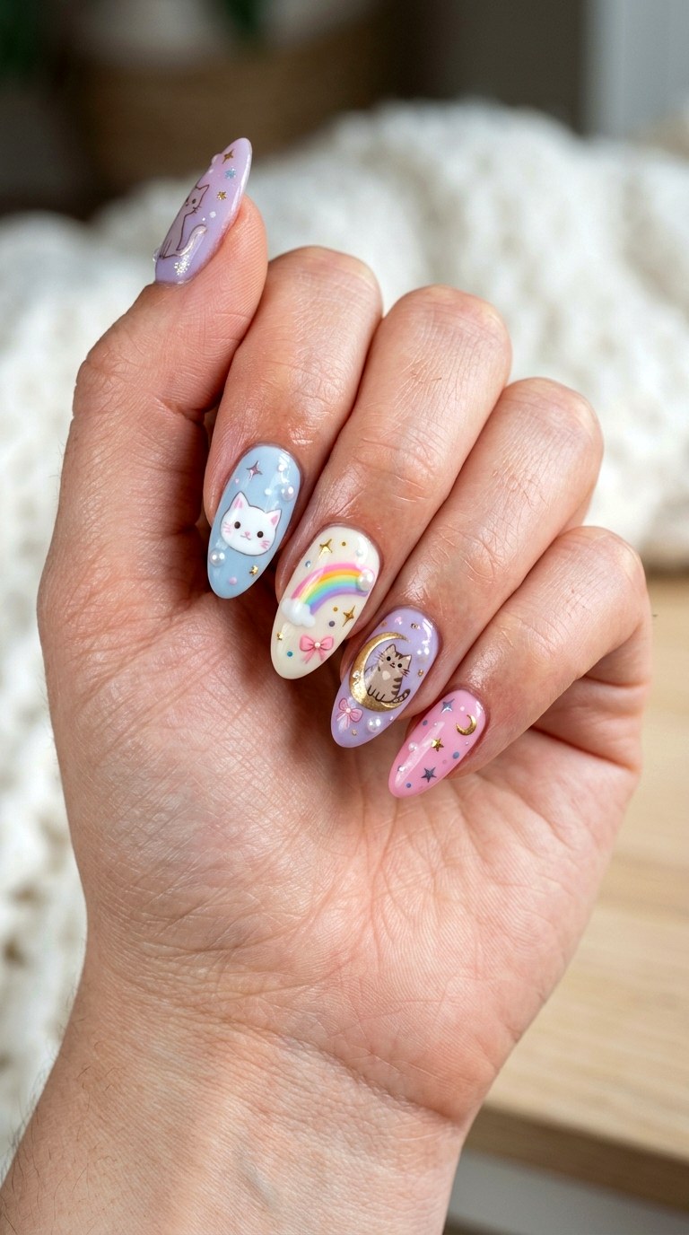 Pastel Cat Wish Nails - 23 handmade wish core nail ideas