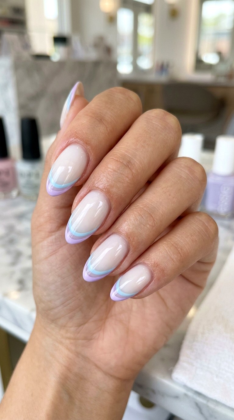 Pastel Double French Tips - 25 pastel purple blue nail ideas