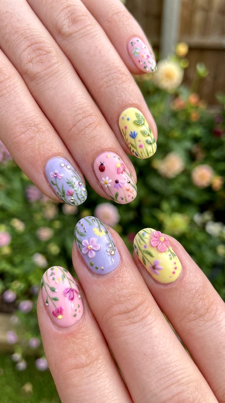 Pastel Fairy Garden Nails - 22 Whimsical pastel nail art ideas